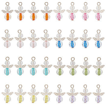Elite 4Sets Transparent Acrylic Pendants, with Alloy Findings, Angel, Mixed Color, 21mm, Hole: 3mm, about 8pcs/set