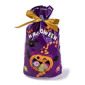 50Pcs Rectangle Halloween Candy Plastic Bags, Candy Printed Candy Drawstring Bags, Indigo, 23.2x14.9x0.05cm