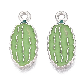 Alloy Enamel Pendants, Bitter Melon Charms, Platinum, 18.5x8.5x1.5mm, Hole: 1.6mm