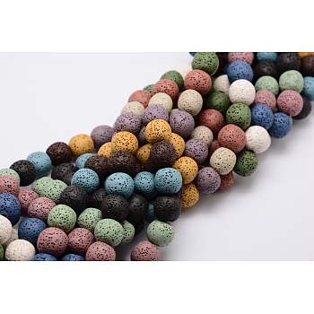 Natural Lava Rock Bead Strands, Dyed, Round, Mixed Color, 8mm, Hole: about 2mm, about 52pcs/strand, 15.5 inch