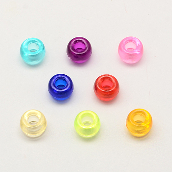 Transparent Acrylic European Beads, Large Hole Barrel Beads, Mixed Color, 9x6mm, Hole: 4mm, about 1800pcs/500g