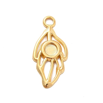 Ion Plating(IP) 304 Stainless Steel Pendant Cabochon Settings, Leaf, Real 18K Gold Plated, Tray: 4mm, 25x12x1.5mm, Hole: 2.5mm