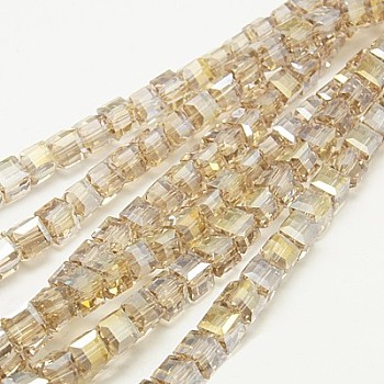Electroplate Glass Beads Strands, AB Color Plated, Faceted, Cube, Wheat, 7~8x7~8x7~8mm, Hole: 1mm, about 72pcs/strand, 19.8 inch