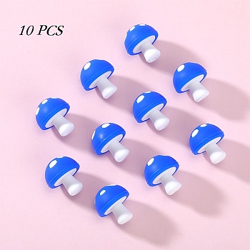 10Pcs Mushroom Silicone Focal Beads, Chewing Beads  For Teethers, DIY Nursing Necklaces Making, Blue, 18mm, Hole: 2mm