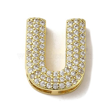 Clear Letter U Brass+Cubic Zirconia Beads