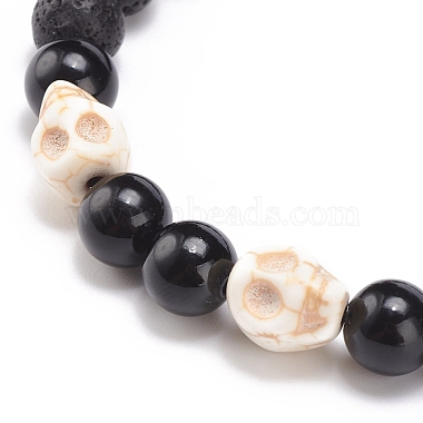 2Pcs 2 Style Natural Lava Rock & Mixed Gemstone Skull Braided Bead Bracelets Set(BJEW-JB08381)-8