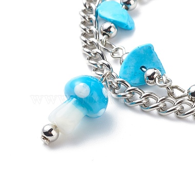 Synthetic Turquoise(Dyed) Chips Beaded Double Line Multi-strand Bracelet(BJEW-JB08669)-4