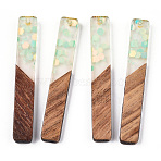 Transparent Resin & Walnut Wood Big Pendants, Rectangle Charms with Paillettes, Aquamarine, 51.5x7.5x3.5mm, Hole: 1.8mm(WOOD-G018-12E)