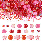 1Bag Mixed Styles Glass Beads, Round & Starfish & Fish & Rondelle, Red, 2~14x2~10x1~8.5mm, Hole: 0.8~1.5mm(GLAA-TADJ0001-10B)