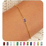February Birthstone Brass Pave Cubic Zirconia Rectangle Link Bracelets, Cable Chain Bracelets for Women, Lilac, 6-3/4 inch(17cm)(WG17BBA-02)