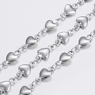 304 Stainless Steel Chains, Heart Link Chains, Soldered, Stainless Steel Color, 10x5x2mm(STAS-P197-038P)