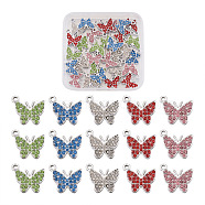 30Pcs 5 Colors Zinc Alloy Butterfly Jewelry Charms, with Resin Rhinestone, Mixed Color, 12x14mm, Hole: 2.5mm, 6pcs/color(FIND-TA0001-61)