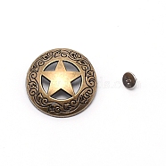 1-Hole Alloy Buttons, with Screw, Flat Round with Star, for DIY Shirts, Jeans and Clothes Handcraft Garment Accessories, Antique Bronze, 28.6x6mm, Hole: 2.5mm(PALLOY-WH0092-15AB)