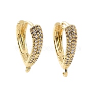 Brass Micro Pave Clear Cubic Zirconia Hoop Earring Findings, with Horizontal Loops, Real 18K Gold Plated, 18.5x16.5x3.5mm, Hole: 1.2mm, Pin: 0.8mm(ZIRC-F133-12G)