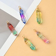 5Pcs 5 Colors Glass Pendants, with Light Gold Copper Wire Wrapped Findings, Bullet Charms, Mixed Color, 42x9x8mm, Hole: 3.5mm, 1pc/color(GLAA-YW0003-24)