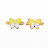304 Stainless Steel Enamel Links Connectors, Two Tone, Butterfly, Real 16K Gold Plated, Cadmium Free & Nickel Free & Lead Free, Yellow, 6.5x10x1mm, Hole: 1mm(STAS-N088-21F-NR)