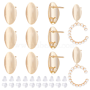12Pcs Brass Oval Stud Earring Findings, with Vertical Loops and 30pcs Plastic Ear Nuts, Real 18K Gold Plated, 14x8mm, Hole: 2mm, Pin: 0.7mm(KK-BC0010-90)