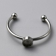 304 Stainless Steel Cuff Ring Components, with 201 Stainless Steel Tray and Beads, Stainless Steel Color, US Size 7 1/4(17.5mm), Tray: 4mm(FIND-WH0129-74A-P)