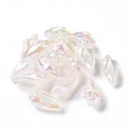 UV Plating Rainbow Iridescent Acrylic Beads, Conch Shape, Floral White, 30x16x14mm, Hole: 1.7mm(OACR-E007-04F)