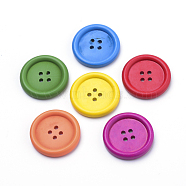 4-Hole Wooden Buttons, Flat Round, Dyed, Mixed Color, 14.5~15x4mm, Hole: 1.5mm(WOOD-S035-08-15mm)