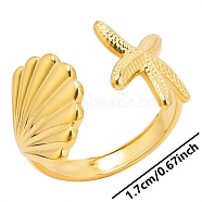 Simple Stainless Steel Starfish Shell Open Cuff Rings for Women, Golden(NZ3094-2)