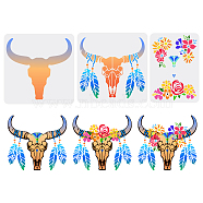 3Pcs 3 Styles PET Hollow Out Drawing Painting Stencils, for DIY Scrapbook, Photo Album, Fish Pattern, Cattle Skull Pattern, 210~300x297~300mm, 
1pc/style(DIY-WH0394-0061)