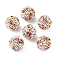 Golden Plated Alloy Rhinestone Beads, with ABS Imitation Pearl, Round, Light Rose, 16x15mm, Hole: 1.6mm(FIND-E046-13G-01)