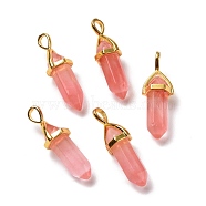 Cherry Quartz Glass Pendants, Faceted, with Golden Tone Brass Findings, Lead free & Cadmium Free, Bullet, 27~30x9~10x7~8mm, Hole: 4x3mm(G-K329-20G)