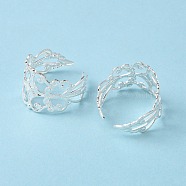Cuff Brass Ring Components, Filigree Ring Blank, Lead Free and Cadmium Free, Silver Color Plated, Size: about 16mm wide, 19mm inner diameter(KK-7/E1-S)