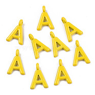 Spray Painted Alloy  2-Loop Link Pendants, Cadmium Free & Lead Free, Letter, Letter.A, 14x9.5x1.5mm, Hole: 2mm(PALLOY-T075-48A-RS)