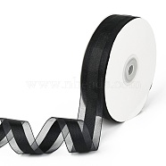 Solid Color Organza Ribbons, for Party Decoration, Gift Packing, Black, 1"(25mm), about 50yard/roll(45.72m/roll)(ORIB-E005-B02)