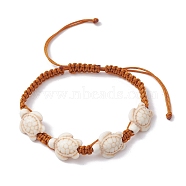 Synthetic Turquoise Sea Turtle Braided Bead Bracelet, Nylon Adjustable Bracelet, Floral White, Inner Diameter: 2-1/2~4-1/8 inch(6.5~10.6cm)(BJEW-JB10036-02)
