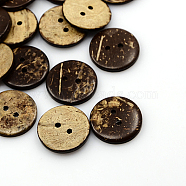 Coconut Buttons, 2-Hole, Flat Round, Coconut Brown, 20x2.5mm, Hole: 2mm(COCO-I002-096)