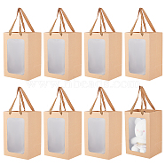 Rectangle Paper Gift Bags, with Plastic Visible Window and Polyester Handles, BurlyWood, Unfold: 30x20x16cm(ABAG-WH0044-38B)