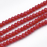 Opaque Solid Color Glass Beads Strands, Faceted, Rondelle, Red, 3x2mm, Hole: 0.5mm, about 150~155pcs/strand, 14.96 inch~15.35 inch(38~39cm)(GLAA-S178-14B-02)