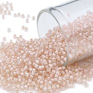 TOHO Round Seed Beads, Japanese Seed Beads, (1068) Pale Blush Pink Lined Crystal, 11/0, 2.2mm, Hole: 0.8mm, about 5555pcs/50g(SEED-XTR11-1068)