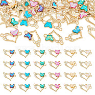 Pandahall 36Pcs 6 Colors Alloy Crystal Rhinestone Connector Charms, Heart Links with Acrylic Butterfly, Light Gold, Mixed Color, 14x23x3mm, Hole: 1.8mm, 6pcs/color(FIND-TA0003-15)