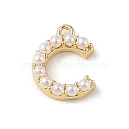 Plastic Imitation Pearl Pendants, with Brass Findings, Golden, Letter C, 14x10x3mm, Hole: 1.3~1.4mm(KK-P230-17G-C)