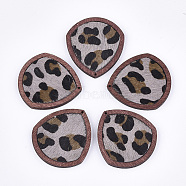 Eco-Friendly Cowhide Leather Pendants, with Dyed Wood, teardrop, with Leopard Print, Thistle, 41x37.5x4mm, Hole: 1.2mm(FIND-S301-32C-01)