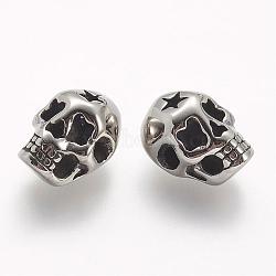 304 Stainless Steel Beads, Skull, Antique Silver, 14x11x8.5mm, Hole: 1.8mm(STAS-A032-020AS)
