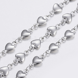 304 Stainless Steel Chains, Heart Link Chains, Soldered, Stainless Steel Color, 10x5x2mm(STAS-P197-038P)