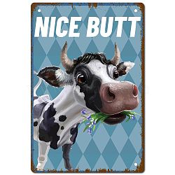 Tinplate Sign Poster, Vertical, for Home Wall Decoration, Rectangle with Word Nice Butt, Cow Pattern, 300x200x2.2mm(AJEW-WH0157-416)