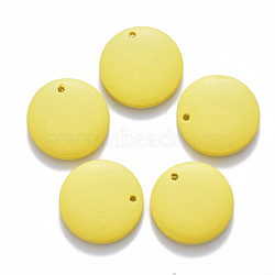 Painted Wood Pendants, Flat Round, Yellow, 20x4mm, Hole: 1.5mm(WOOD-Q040-018A-A03)