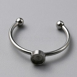 304 Stainless Steel Cuff Ring Components, with 201 Stainless Steel Tray and Beads, Stainless Steel Color, US Size 7 1/4(17.5mm), Tray: 4mm(FIND-WH0129-74A-P)