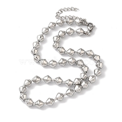 Non-Tarnish 304 Stainless Steel Rhombus Beads Necklace for Women, Stainless Steel Color, 14.76 inch(37.5cm)(NJEW-B107-03P)