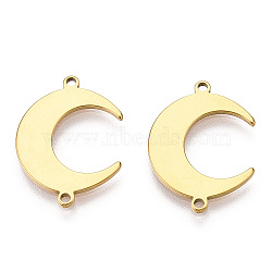 201 Stainless Steel Connector Charms, Laser Cut, Moon, Golden, 18.5x14x1mm, Hole: 1mm(STAS-R107-16G)