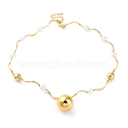 Rack Plating Brass & ABS Plastic Pearl Beads Round Ball Pendant Necklaces for Women, Cadmium Free & Lead Free, Long-Lasting Plated, Real 18K Gold Plated, 16.81 inch(42.7cm)(NJEW-C059-07G)