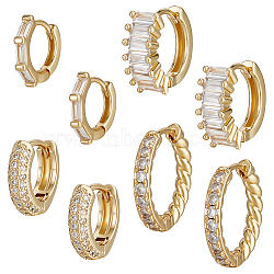 Beebeecraft 4 Pairs 4 Style Clear Cubic Zirconia Rectangle Hoop Earrings, Brass Jewelry for Women, Real 18K Gold Plated, 12~17x12.5~18x2~5.5mm, Pin: 0.8~0.9mm, 1 Pair/style(EJEW-BBC0001-19)