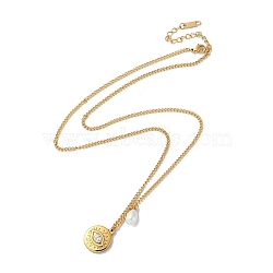 Golden Stainless Steel Pendant Necklace, with Imitation Pearl, Evil Eye, 19.69 inch(50cm)(QO1211-4)