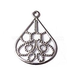 201 Stainless Steel Filigree Pendants, Teardrop, Stainless Steel Color, 20x15x1mm, Hole: 1mm(STAS-O092-21)